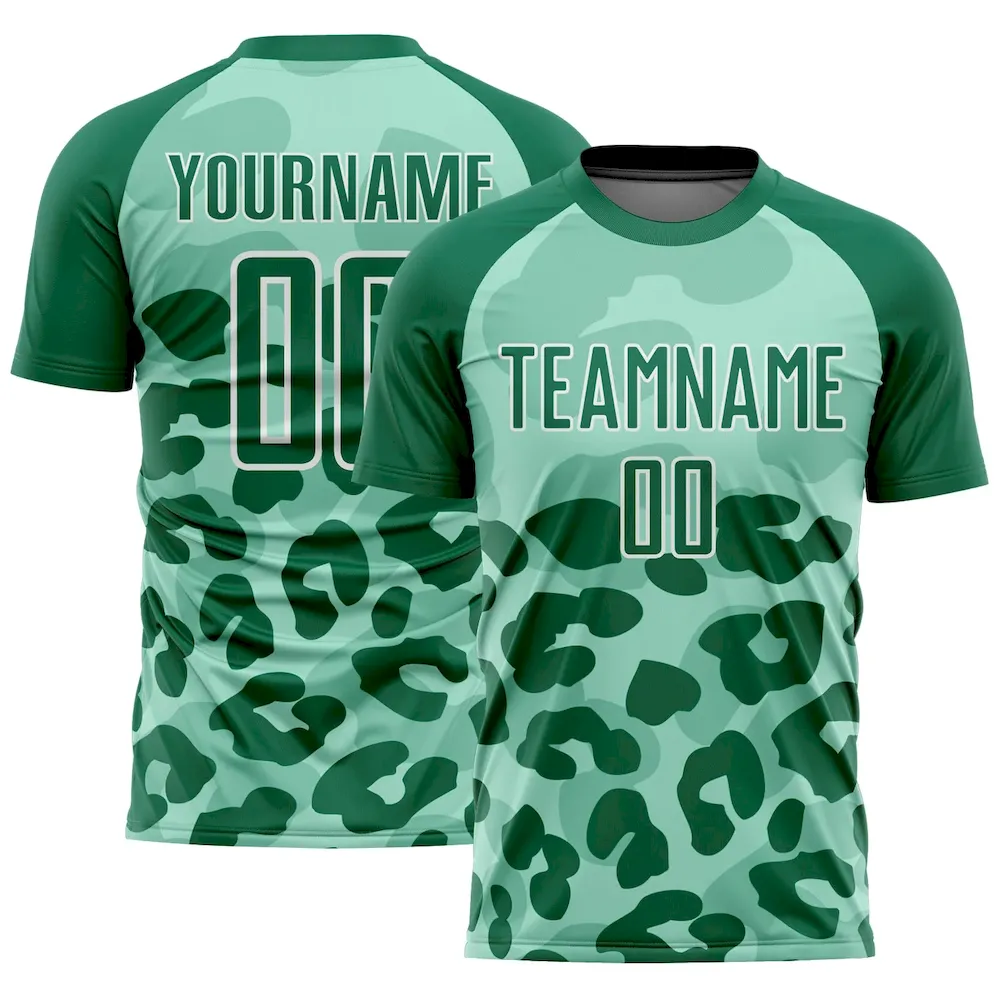 Custom Pea Green Kelly Green-White Animal Print Sublimation rugby Uniform Jersey