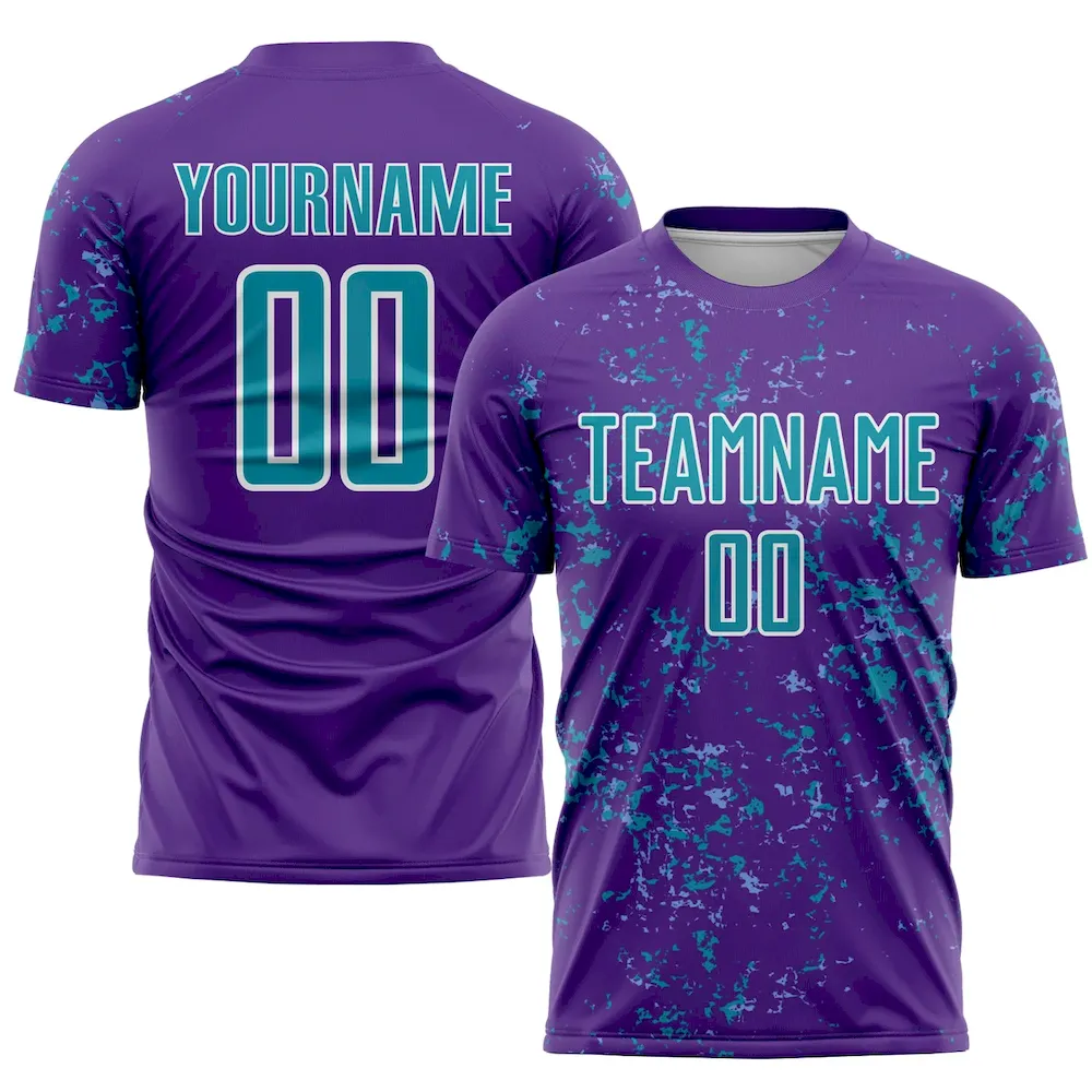 Custom Purple Teal-Light Blue Abstract Fragment Art Sublimation rugby Uniform Jersey