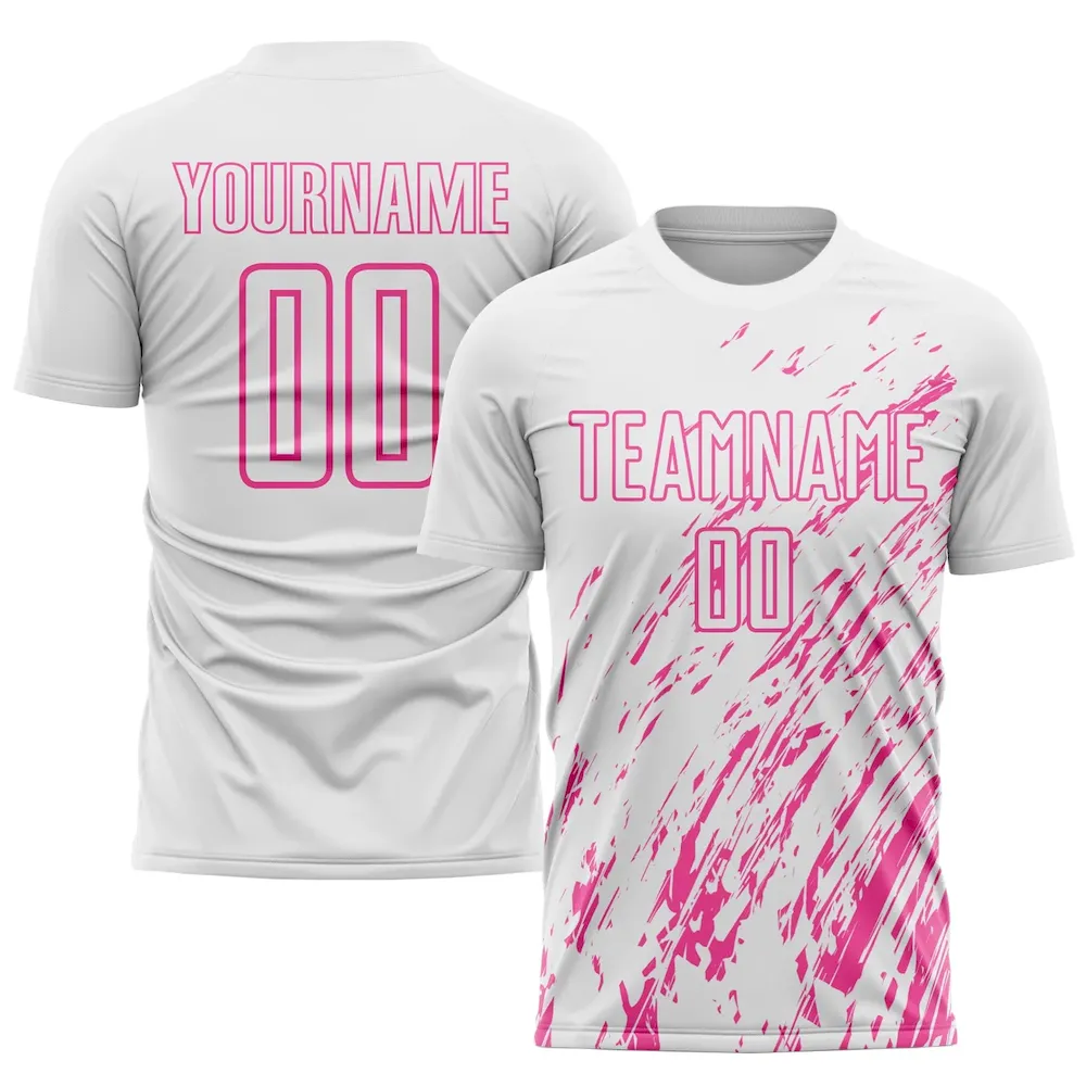 Custom White Pink Sublimation rugby Uniform Jersey