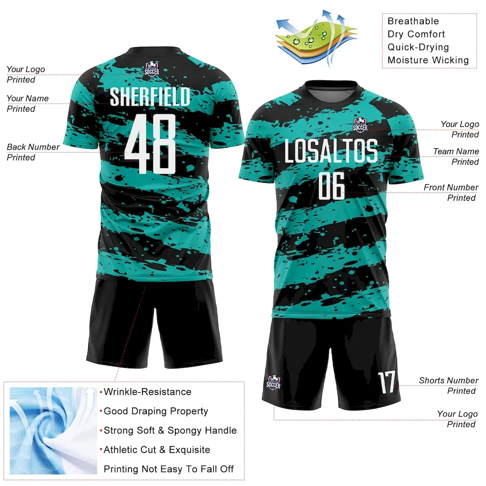 Custom Black White-Aqua Splash Sublimation rugby Uniform Jersey