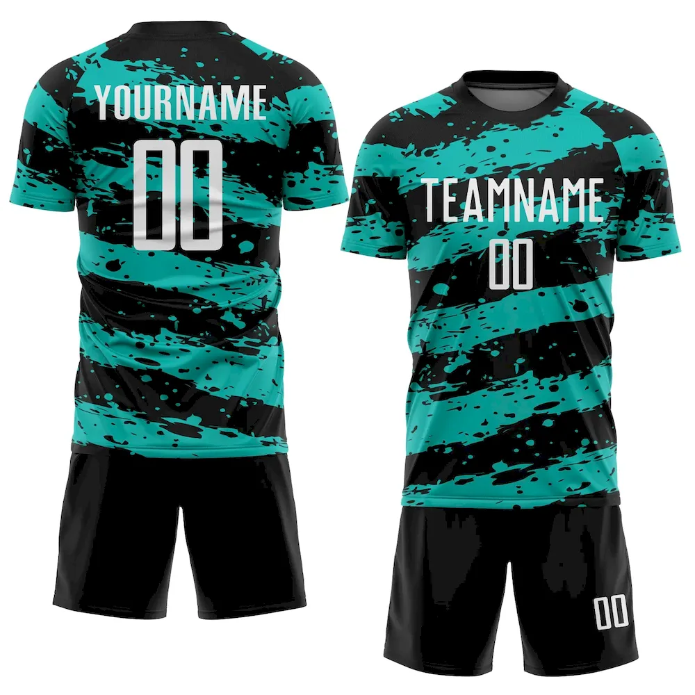 Custom Black White-Aqua Splash Sublimation rugby Uniform Jersey