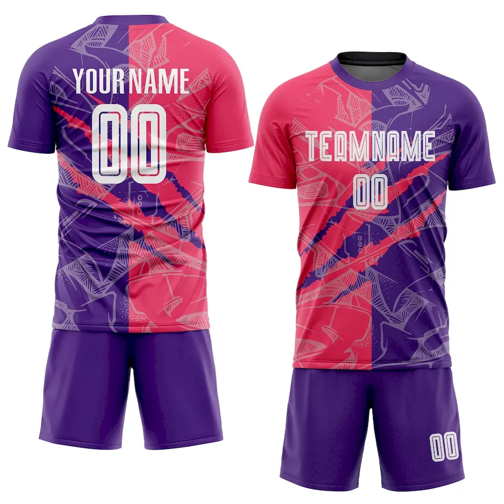 Custom Graffiti Pattern Neon Pink-Purple Scratch Sublimation rugby Uniform Jersey
