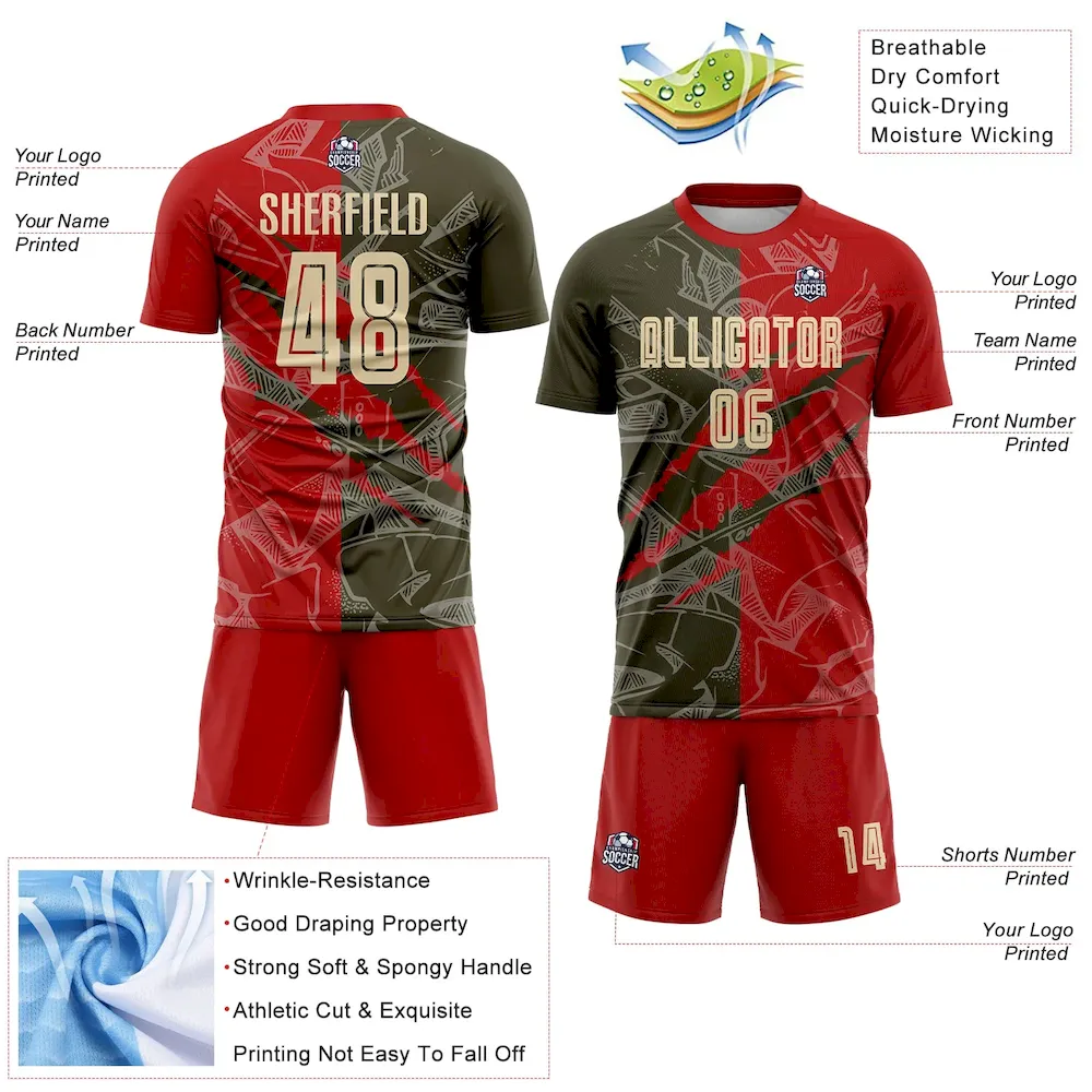 Custom Graffiti Pattern City Cream Red-Olive Scratch Sublimation rugby Uniform Jersey
