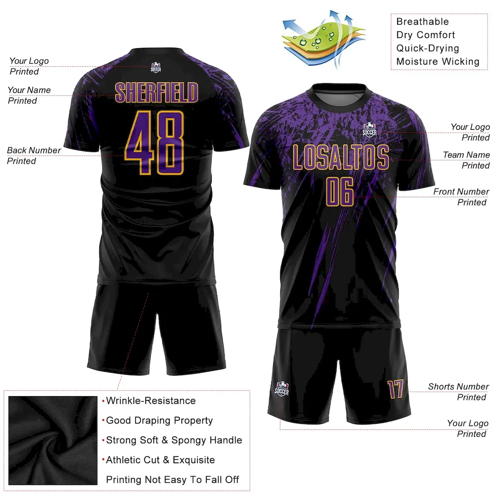 Custom Black Purple-Gold Sublimation rugby Uniform Jersey