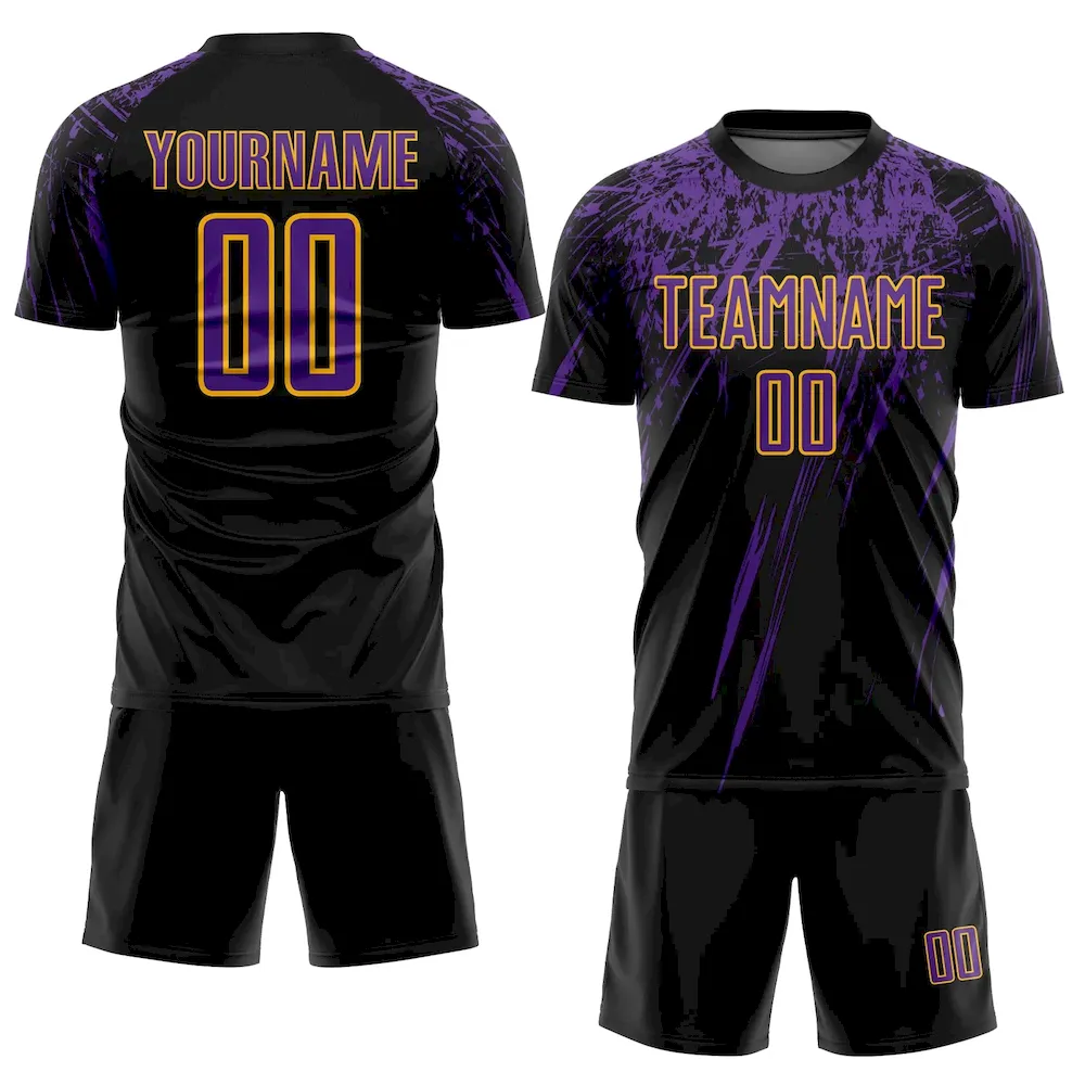 Custom Black Purple-Gold Sublimation rugby Uniform Jersey