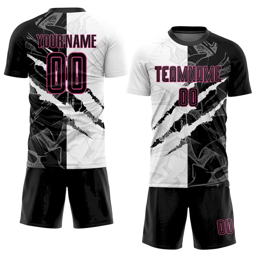 Custom Graffiti Pattern Black-Pink Scratch Sublimation rugby Uniform Jersey