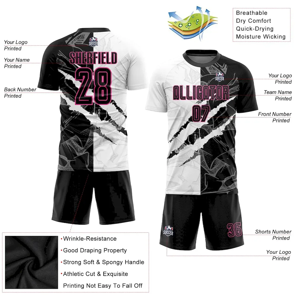 Custom Graffiti Pattern Black-Pink Scratch Sublimation rugby Uniform Jersey