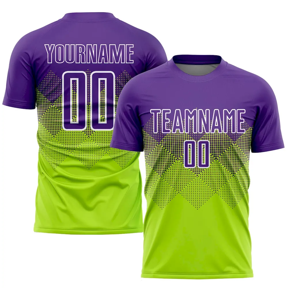 Custom Neon Green Purple-White Sublimation rugby Uniform Jersey