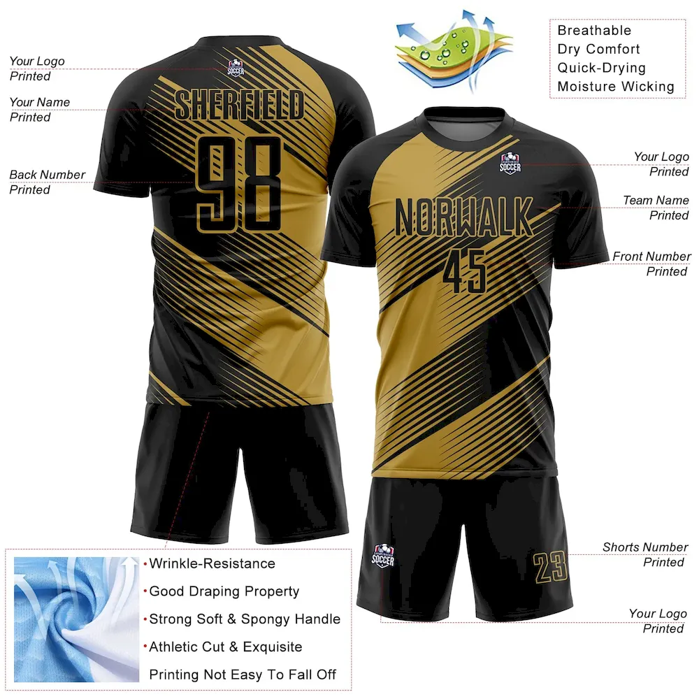 Custom Black Old Gold Line Sublimation rugby Uniform Jersey Custom Black Old Gold Line Sublimation rugby Uniform Jersey