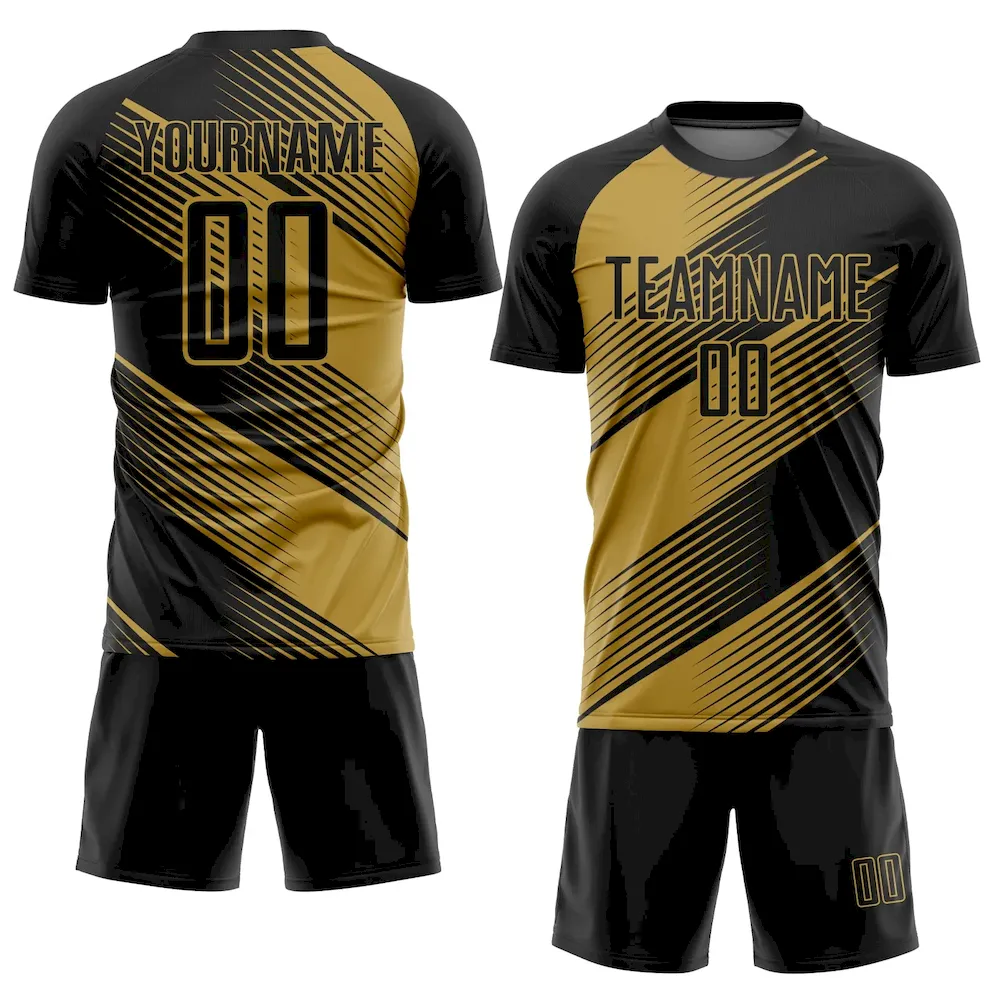 Custom Black Old Gold Line Sublimation rugby Uniform Jersey