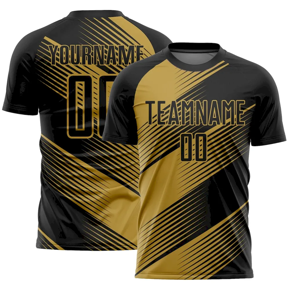 Custom Black Old Gold Line Sublimation rugby Uniform Jersey