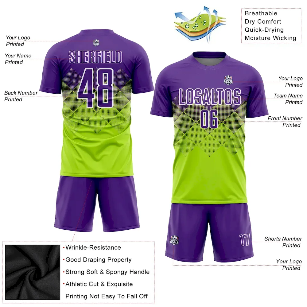 Custom Neon Green Purple-White Sublimation rugby Uniform Jersey
