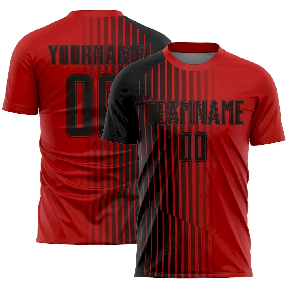 Custom Red Black Lines Sublimation rugby Uniform Jersey