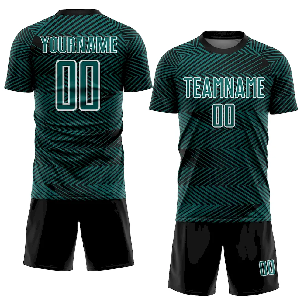 Custom Teal Black-White Line Sublimation rugby Uniform Jersey