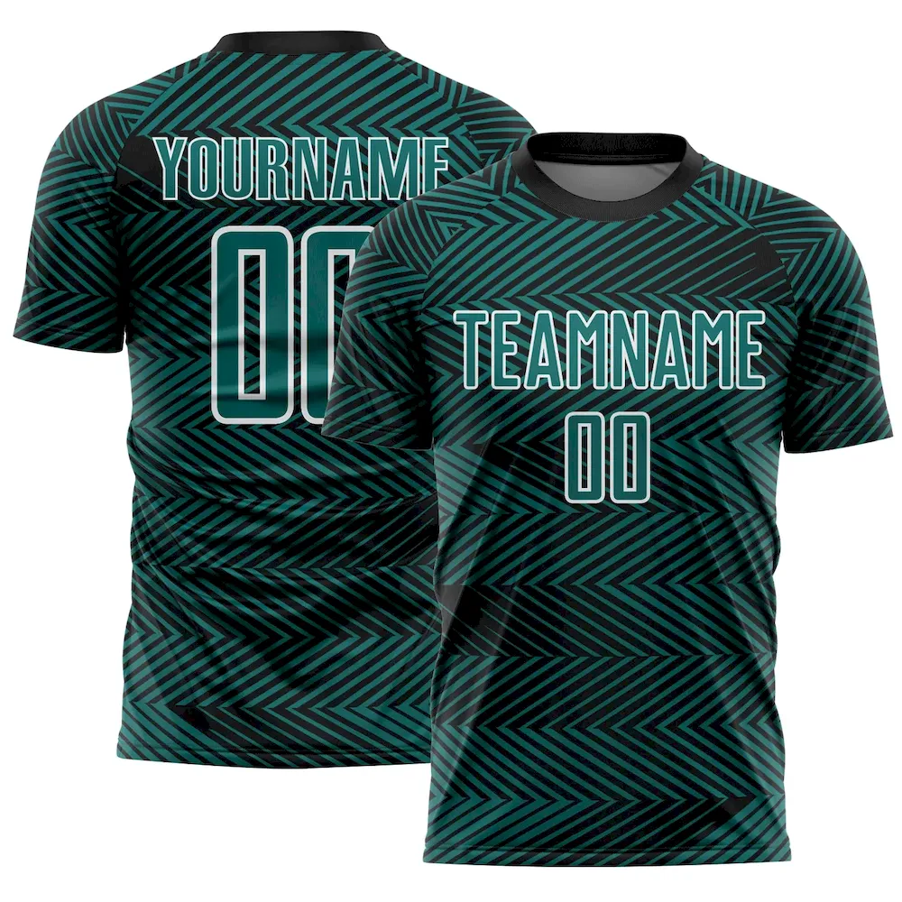 Custom Teal Black-White Line Sublimation rugby Uniform Jersey