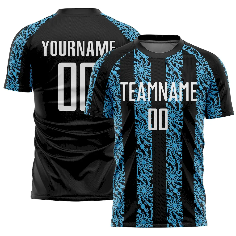 Custom Black White-Sky Blue Abstract Shape Sublimation rugby Uniform Jersey
