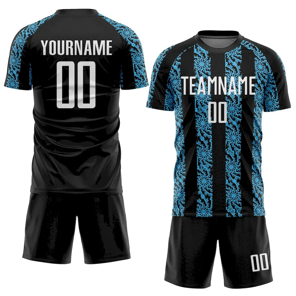 Custom Black White-Sky Blue Abstract Shape Sublimation rugby Uniform Jersey