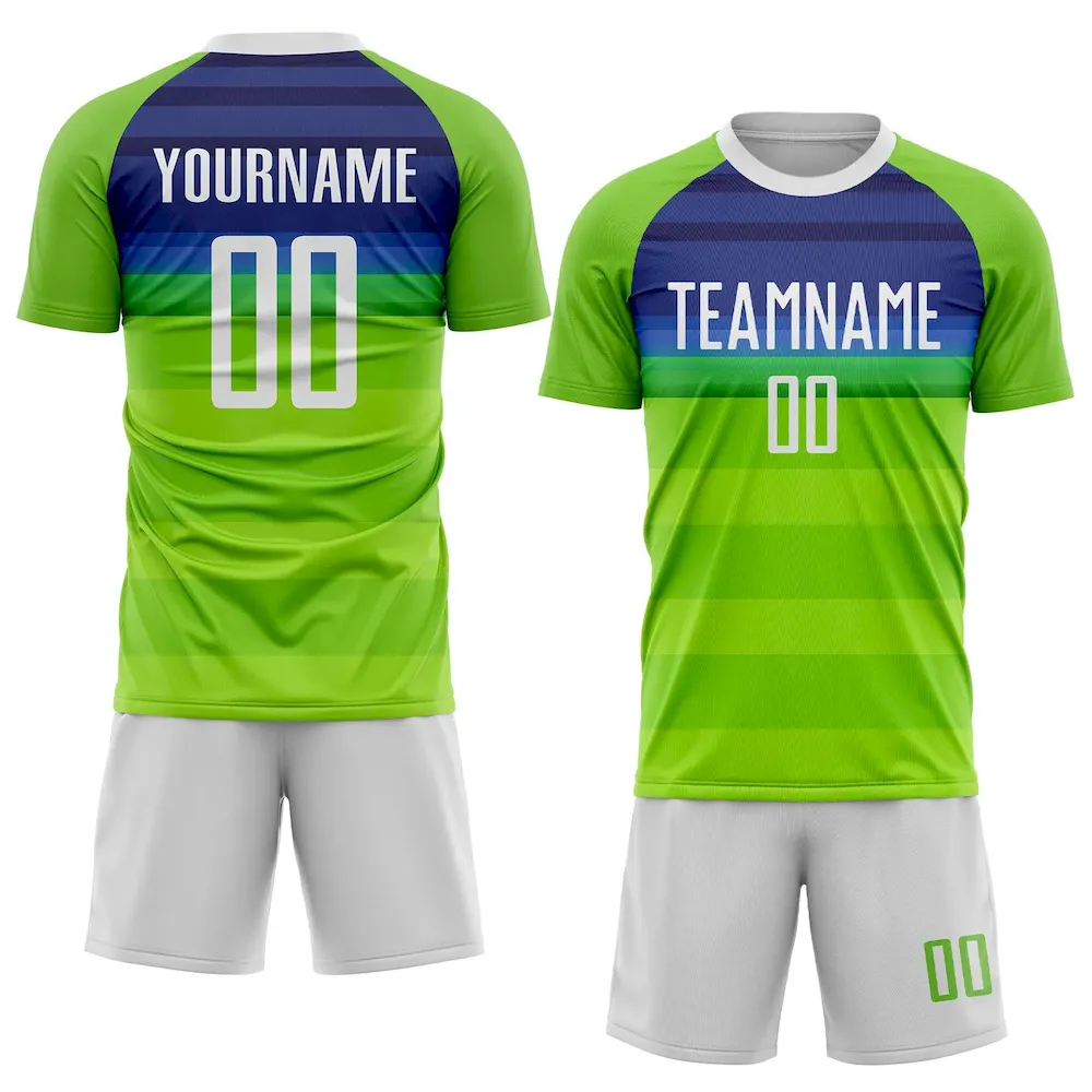 Custom Neon Green White-Royal Sublimation rugby Uniform Jersey