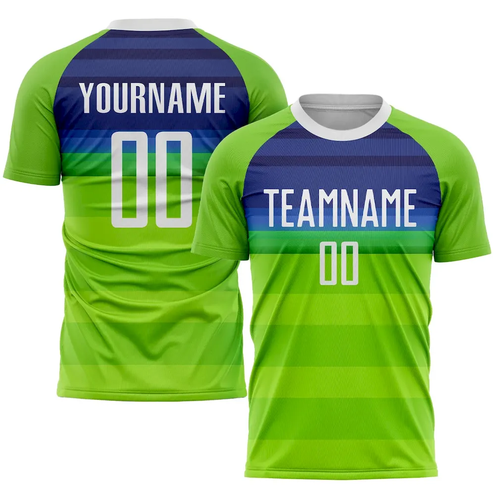 Custom Neon Green White-Royal Sublimation rugby Uniform Jersey
