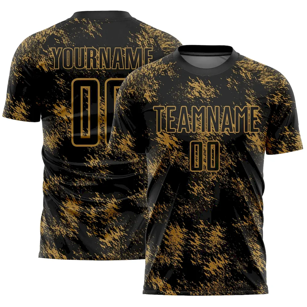 Custom Black Old Gold Abstract Grunge Art Sublimation rugby Uniform Jersey