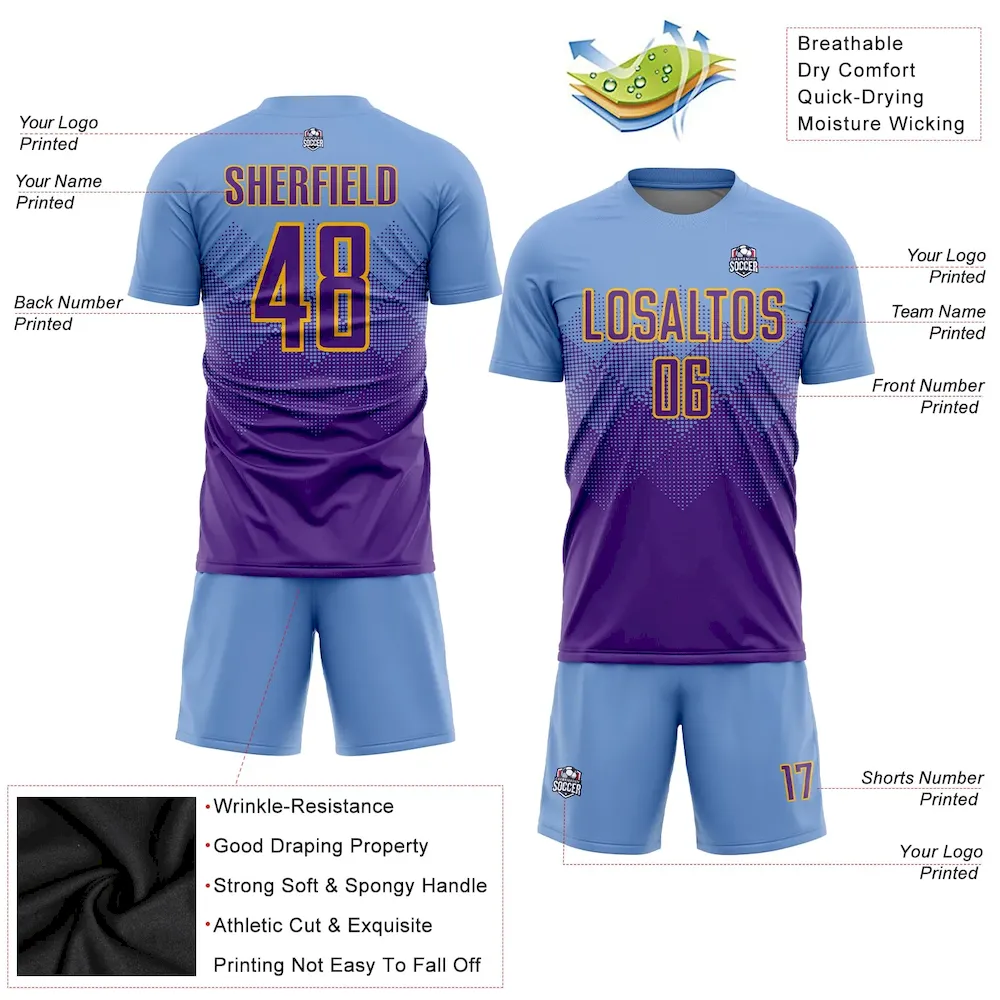 Custom Light Blue Purple-Gold Sublimation rugby Uniform Jersey