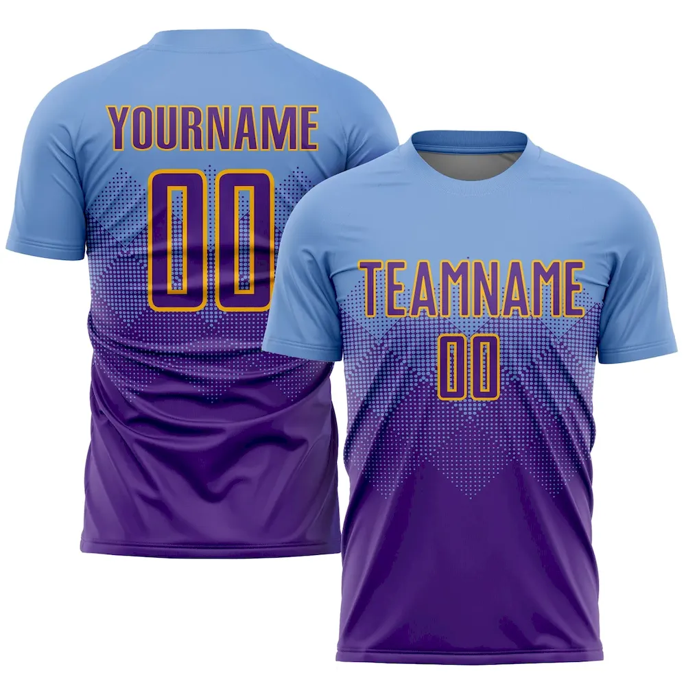 Custom Light Blue Purple-Gold Sublimation rugby Uniform Jersey