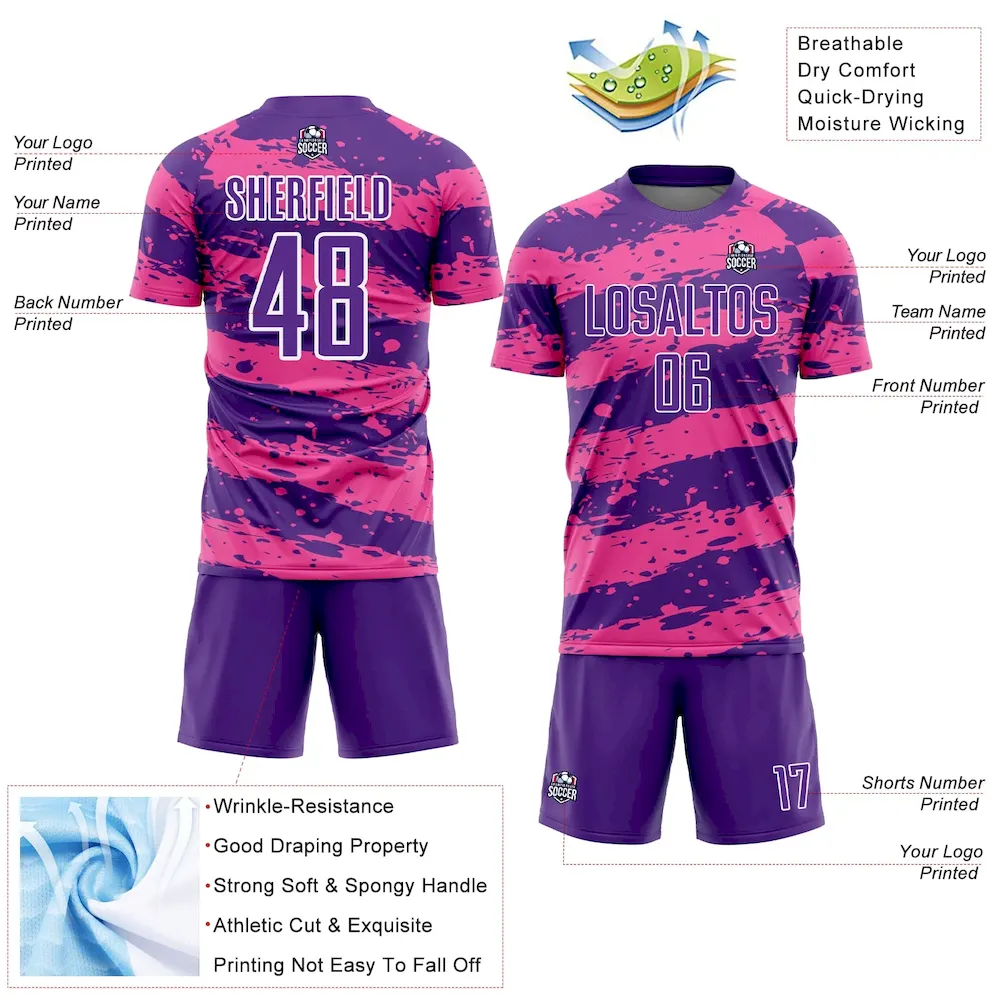 Custom Purple Pink-White Splash Sublimation rugby Uniform Jersey
