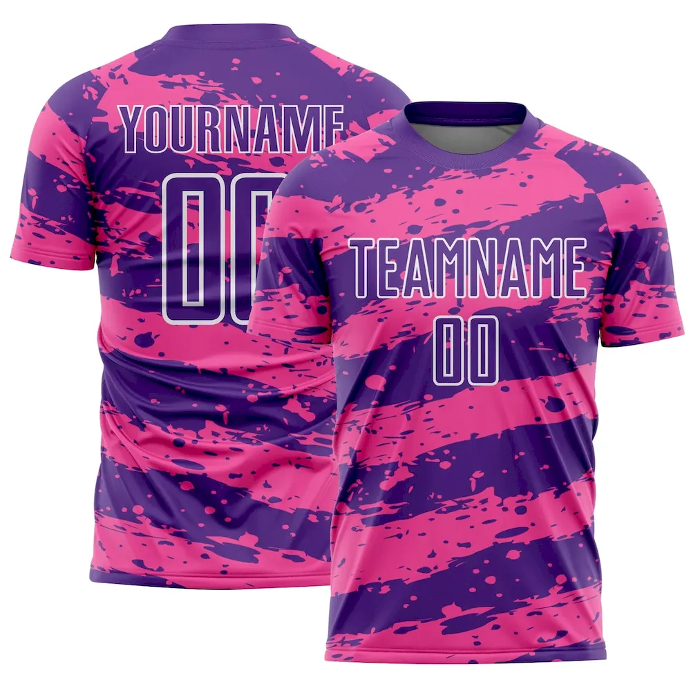 Custom Purple Pink-White Splash Sublimation rugby Uniform Jersey