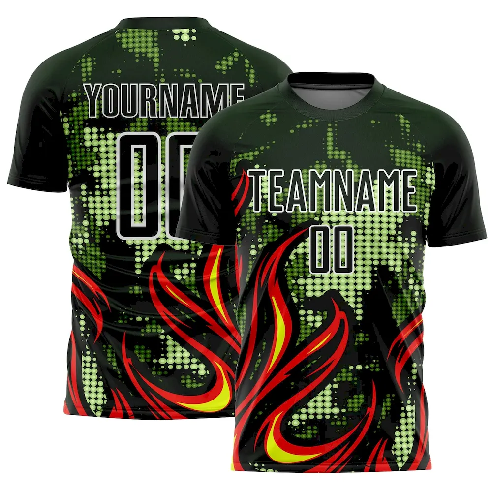 Custom Olive Red-Gold Flame Sublimation Salute To Service rugby Uniform Jersey
