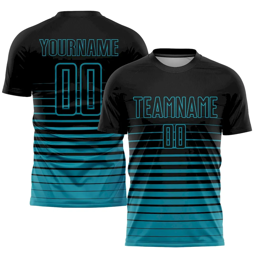 Custom Black Teal Pinstripe Fade Fashion Sublimation rugby Uniform Jersey