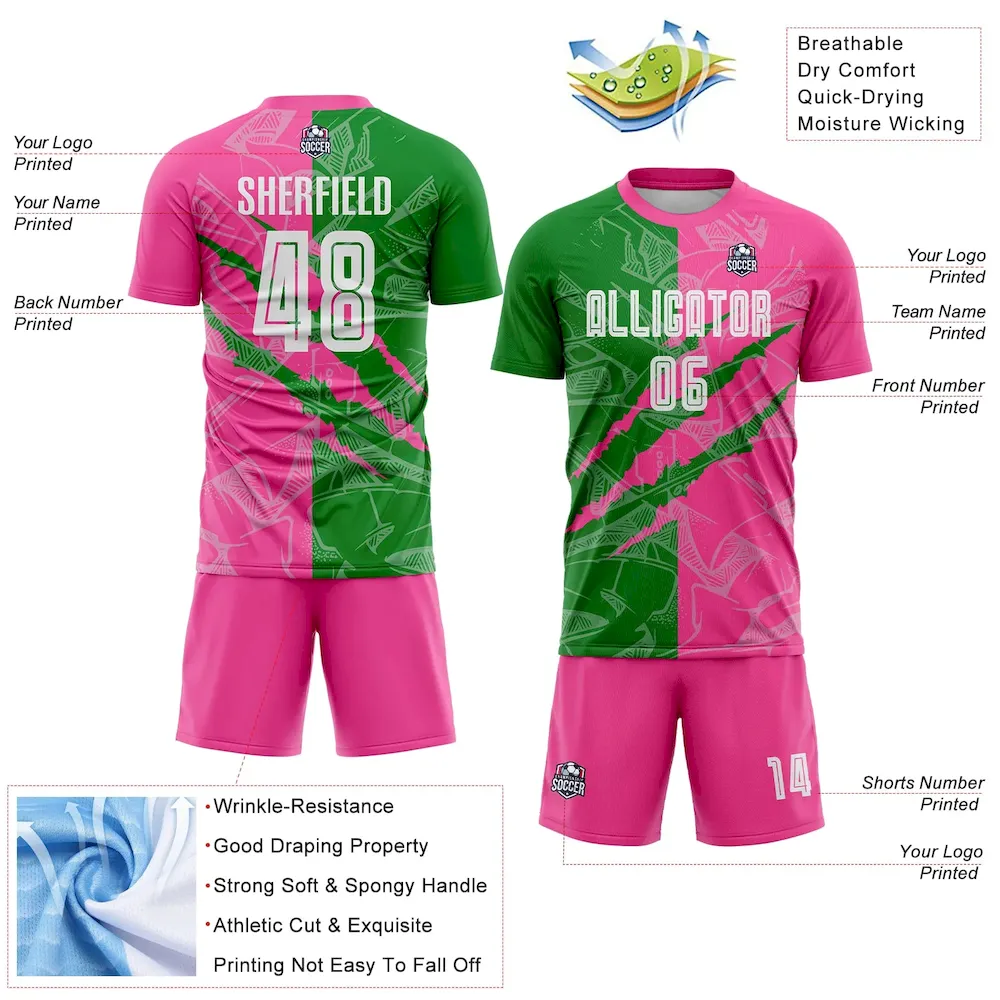 Custom Graffiti Pattern Grass Green-Pink Scratch Sublimation rugby Uniform Jersey