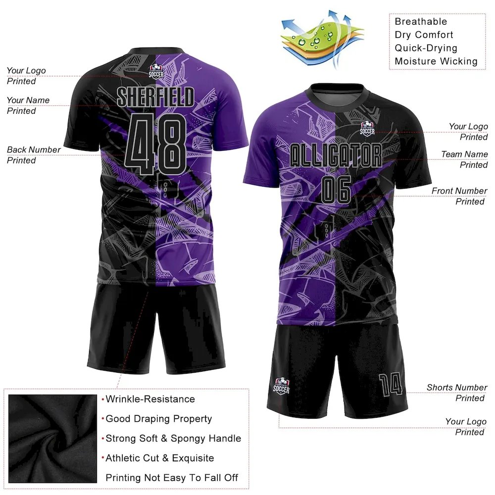 Custom Graffiti Pattern Black Purple-Gray Scratch Sublimation rugby Uniform Jersey