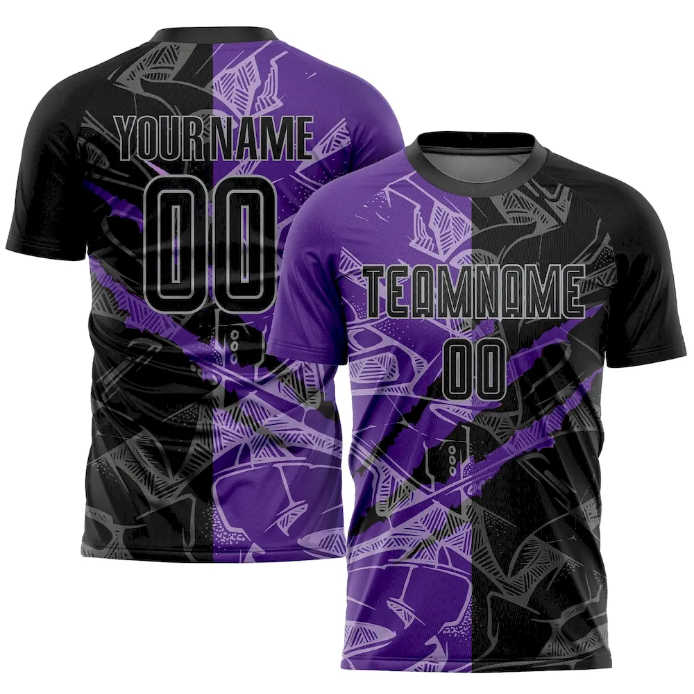 Custom Graffiti Pattern Black Purple-Gray Scratch Sublimation rugby Uniform Jersey