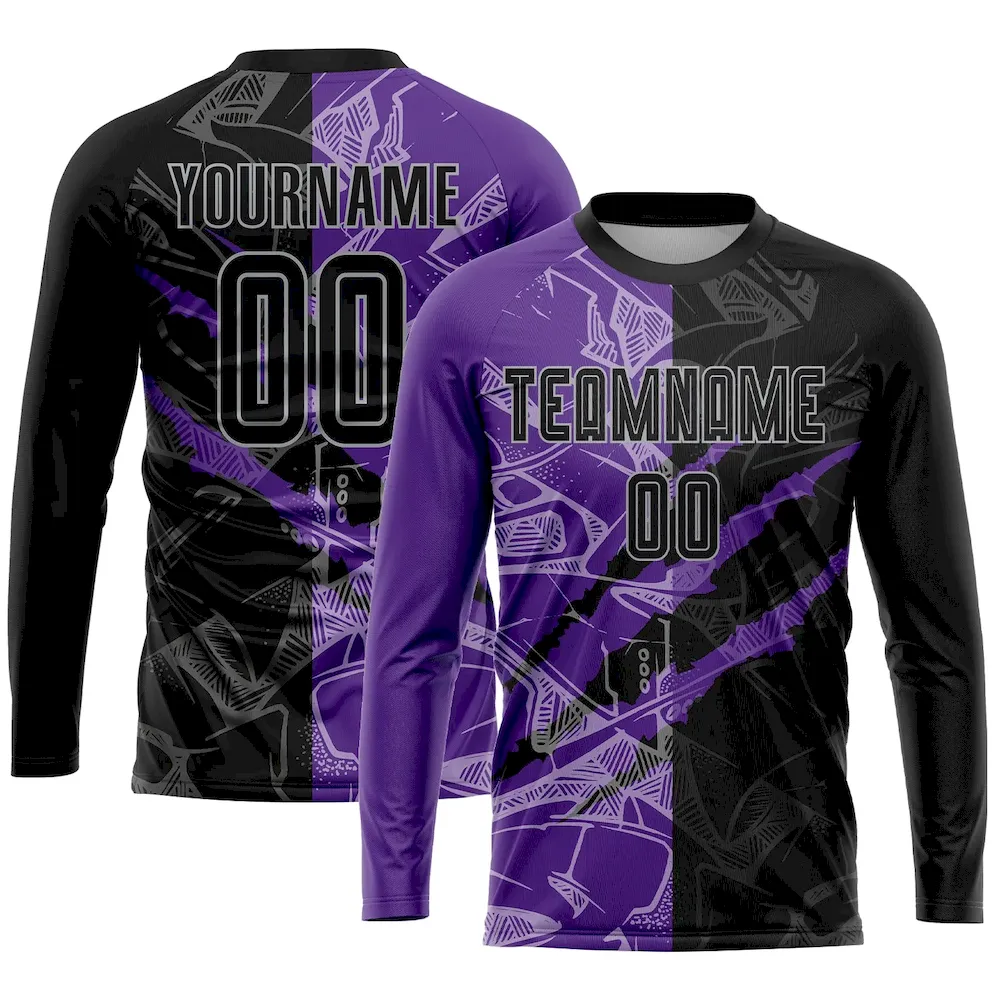 Custom Graffiti Pattern Black Purple-Gray Scratch Sublimation rugby Uniform Jersey