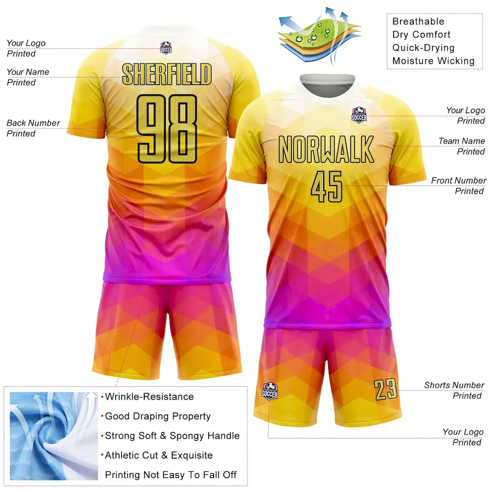Custom Yellow Hot Pink-Black Geometric Shapes Sublimation rugby Uniform Jersey