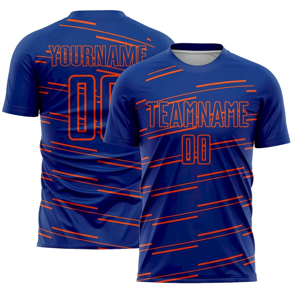 Custom Royal Orange Lines Sublimation rugby Uniform Jersey