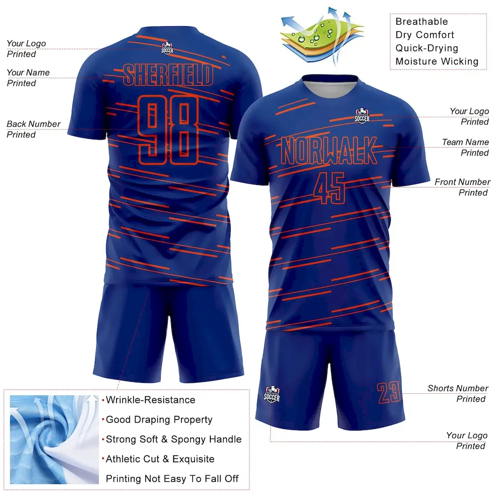 Custom Royal Orange Lines Sublimation rugby Uniform Jersey