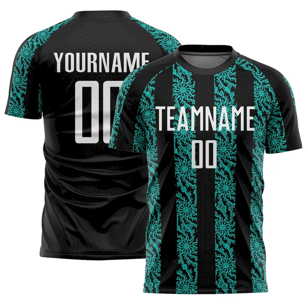 Custom Black White-Aqua Abstract Shape Sublimation rugby Uniform Jersey