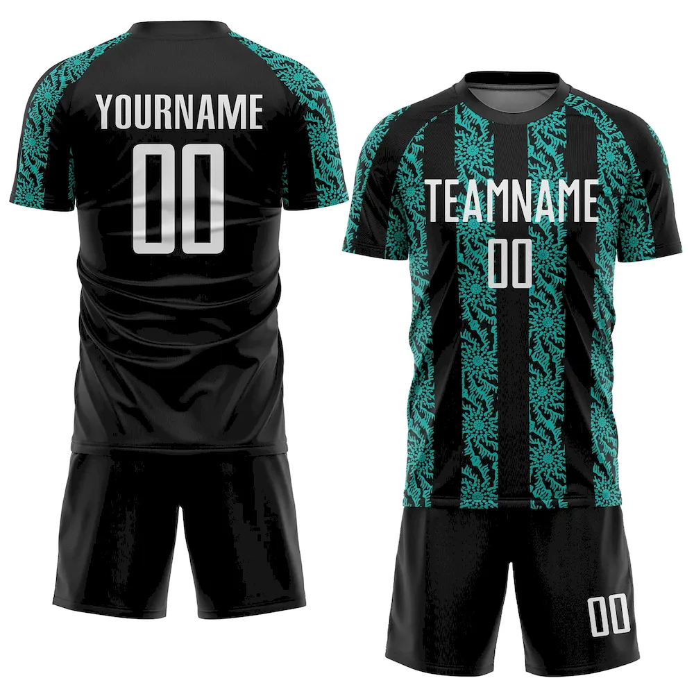 Custom Black White-Aqua Abstract Shape Sublimation rugby Uniform Jersey