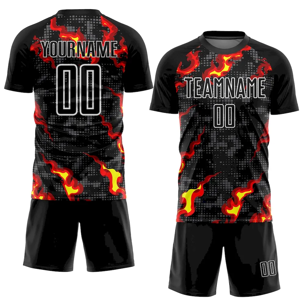 Custom Black Gray Red-Gold Flame Sublimation rugby Uniform Jersey Custom Black Gray Red-Gold Flame Sublimation rugby Uniform Jersey