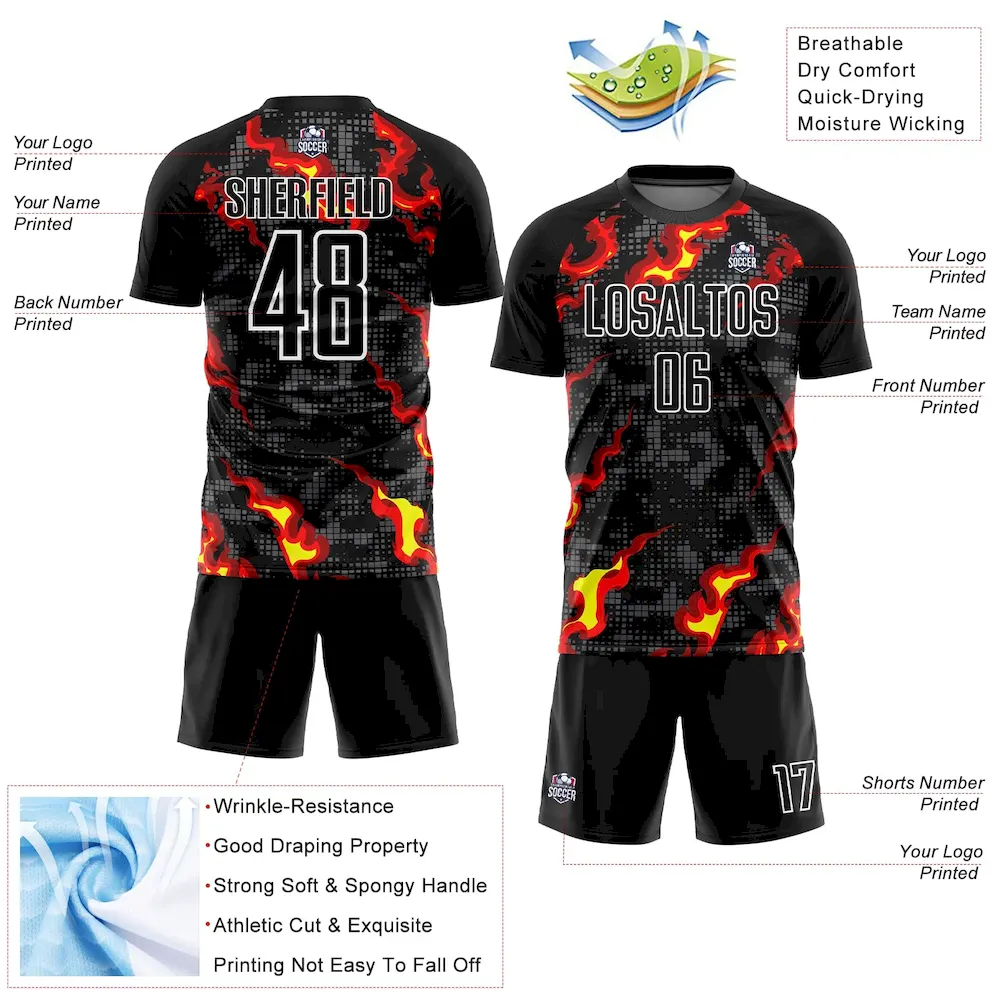 Custom Black Gray Red-Gold Flame Sublimation rugby Uniform Jersey