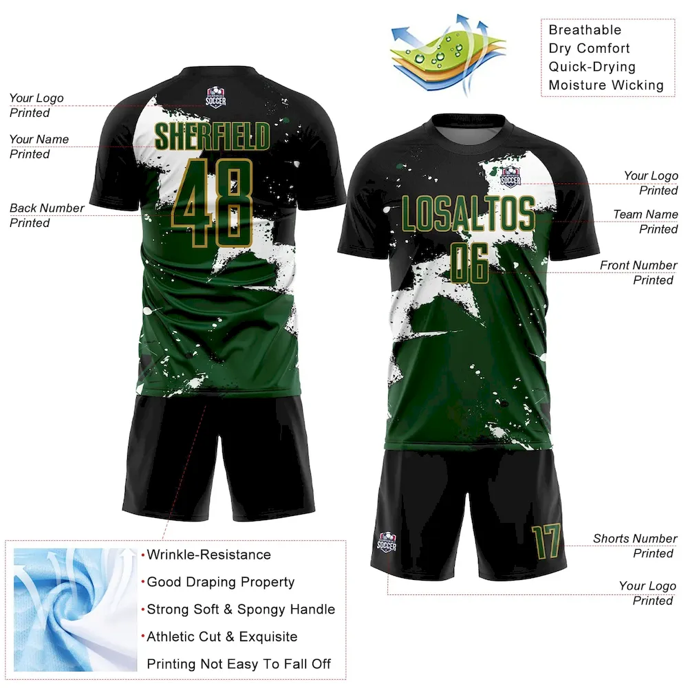 Custom Black Green-Old Gold Spalsh Sublimation rugby Uniform Jersey
