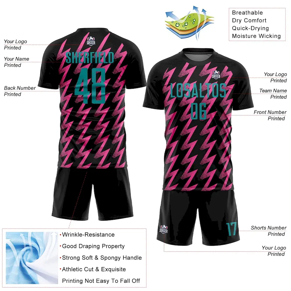 Custom Black Teal-Pink Zigzag Shape Sublimation rugby Uniform Jersey