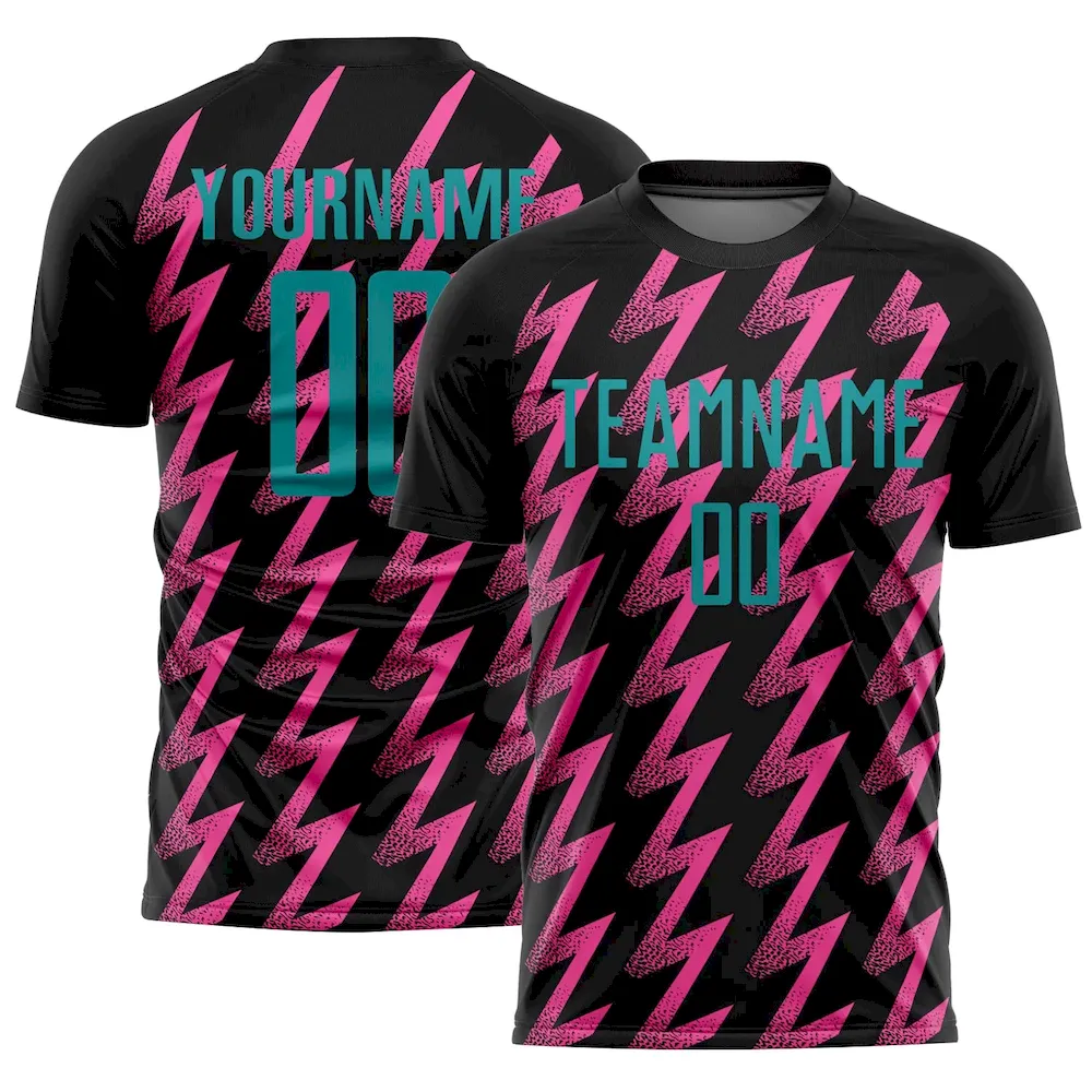 Custom Black Teal-Pink Zigzag Shape Sublimation rugby Uniform Jersey
