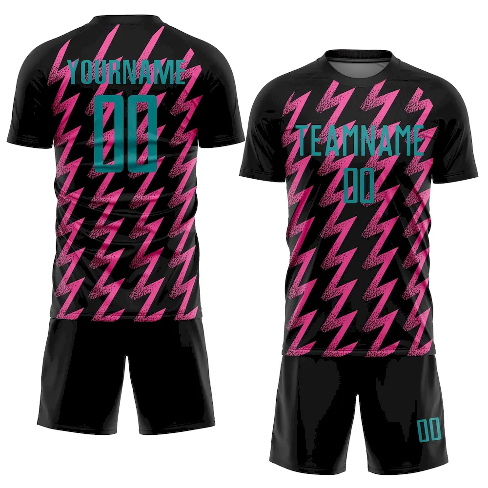 Custom Black Teal-Pink Zigzag Shape Sublimation rugby Uniform Jersey