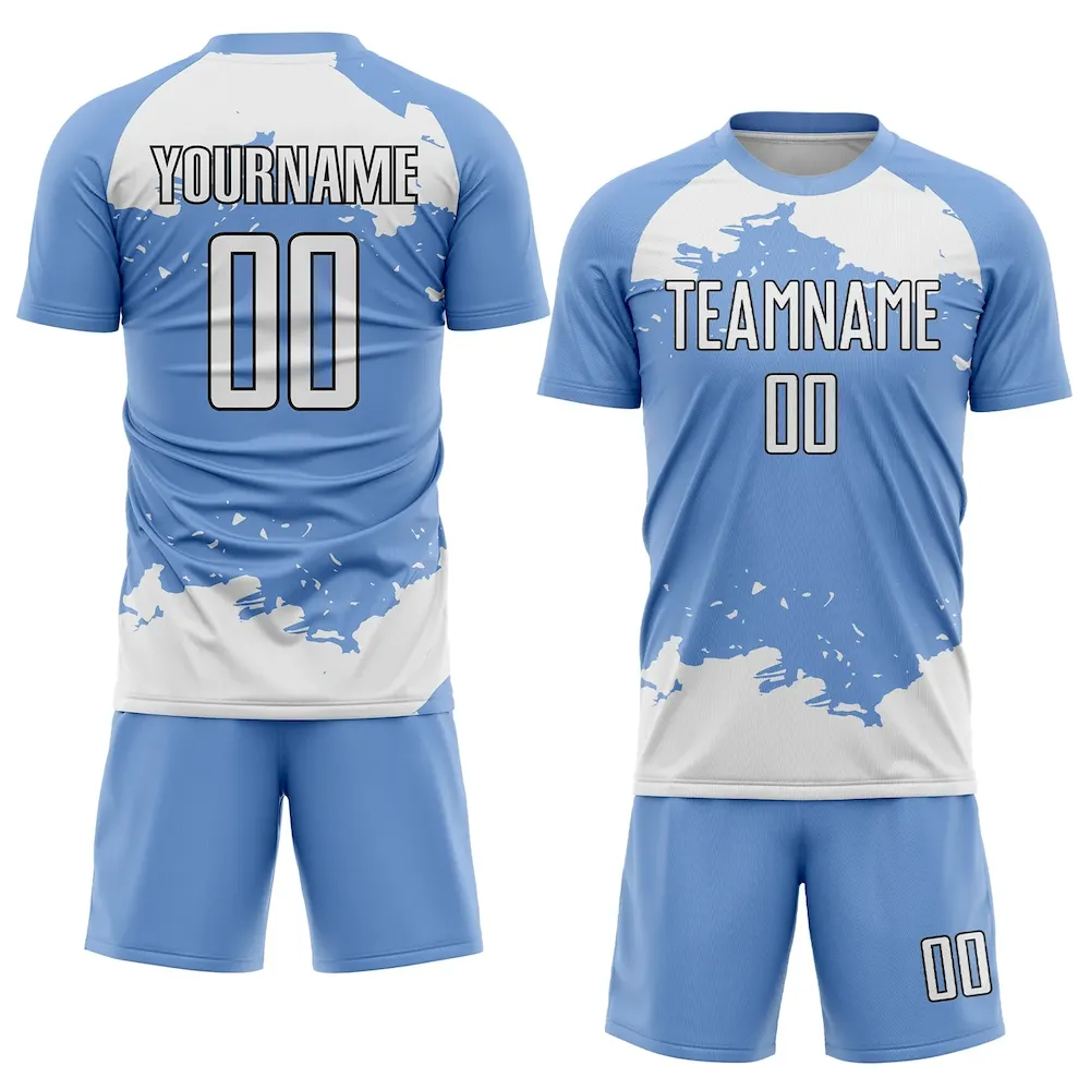 Custom Light Blue White-Black Abstract Fragment Art Sublimation rugby Uniform Jersey