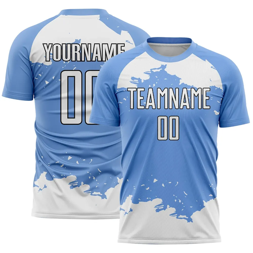 Custom Light Blue White-Black Abstract Fragment Art Sublimation rugby Uniform Jersey