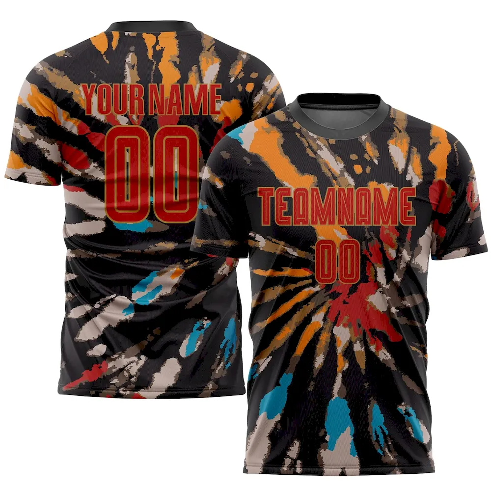 Custom Tie Dye Red-Old Gold Sublimation rugby Uniform Jersey