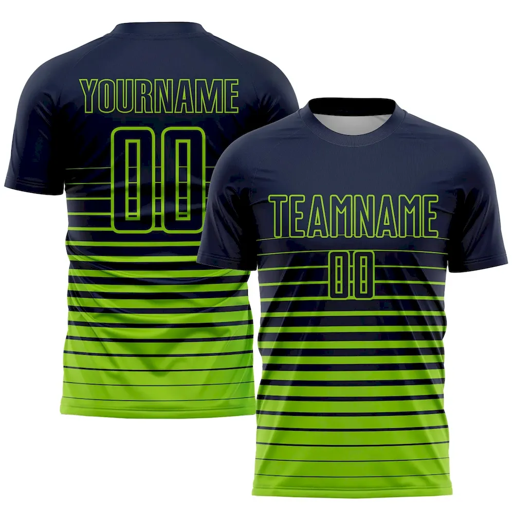 Custom Navy Neon Green Pinstripe Fade Fashion Sublimation rugby Uniform Jersey