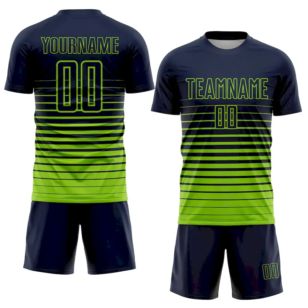 Custom Navy Neon Green Pinstripe Fade Fashion Sublimation rugby Uniform Jersey
